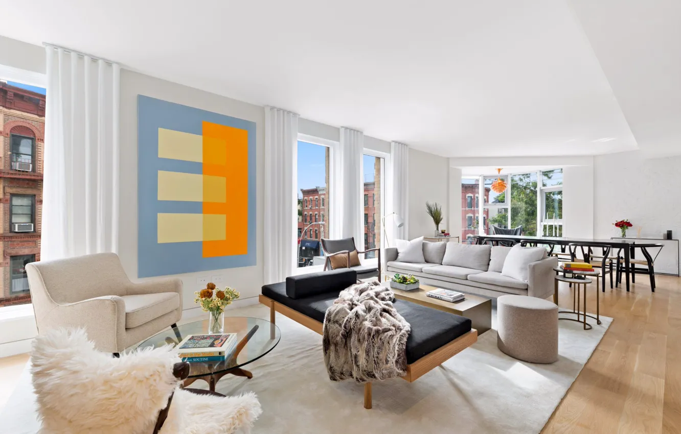 Photo wallpaper interior, New York, living room, dining room, NY, 505 2nd Street Apartment