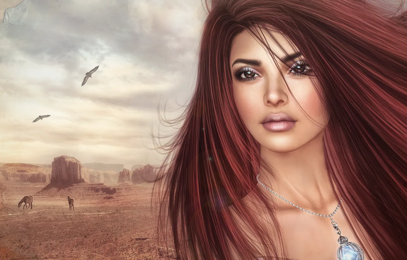 Photo wallpaper look, landscape, nature, face, hair, beauty