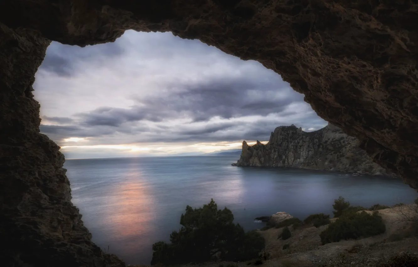 Photo wallpaper sea, landscape, sunset, nature, rocks, the evening, Crimea