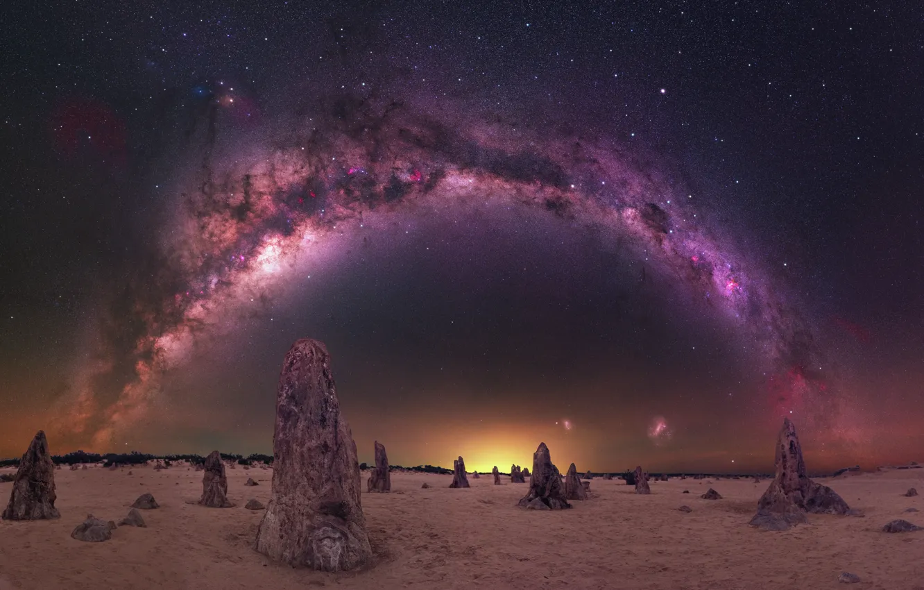 Photo wallpaper the sky, stars, landscape, night, nature, stones, rocks, desert