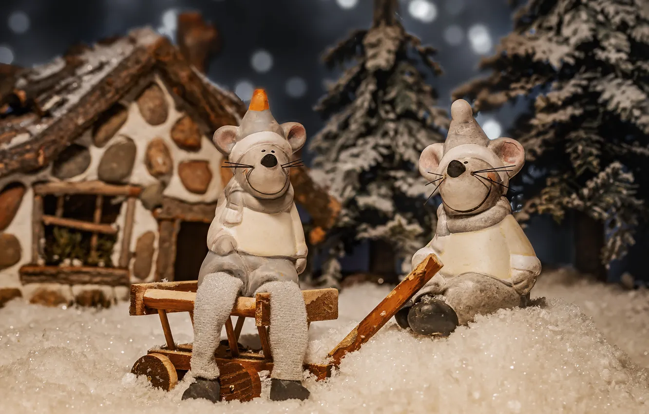 Photo wallpaper holiday, toy, new year, mouse, mouse, Christmas, rat, Christmas decorations