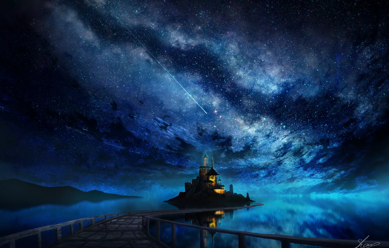 Photo wallpaper sea, the sky, night, Cathedral, the milky way