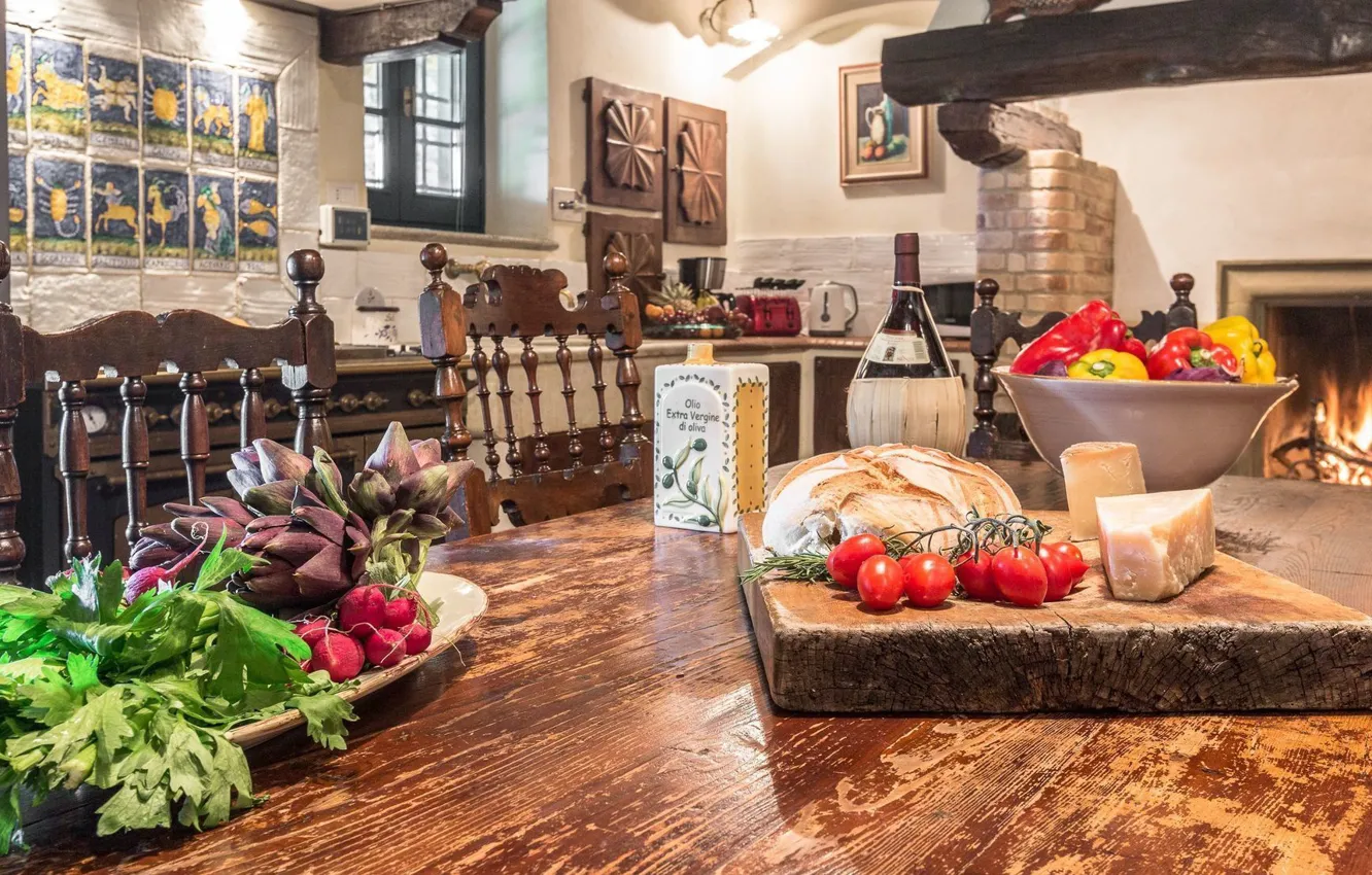 Photo wallpaper interior, Italy, kitchen, fireplace, architecture, Tuscany, dining room, Tuscany