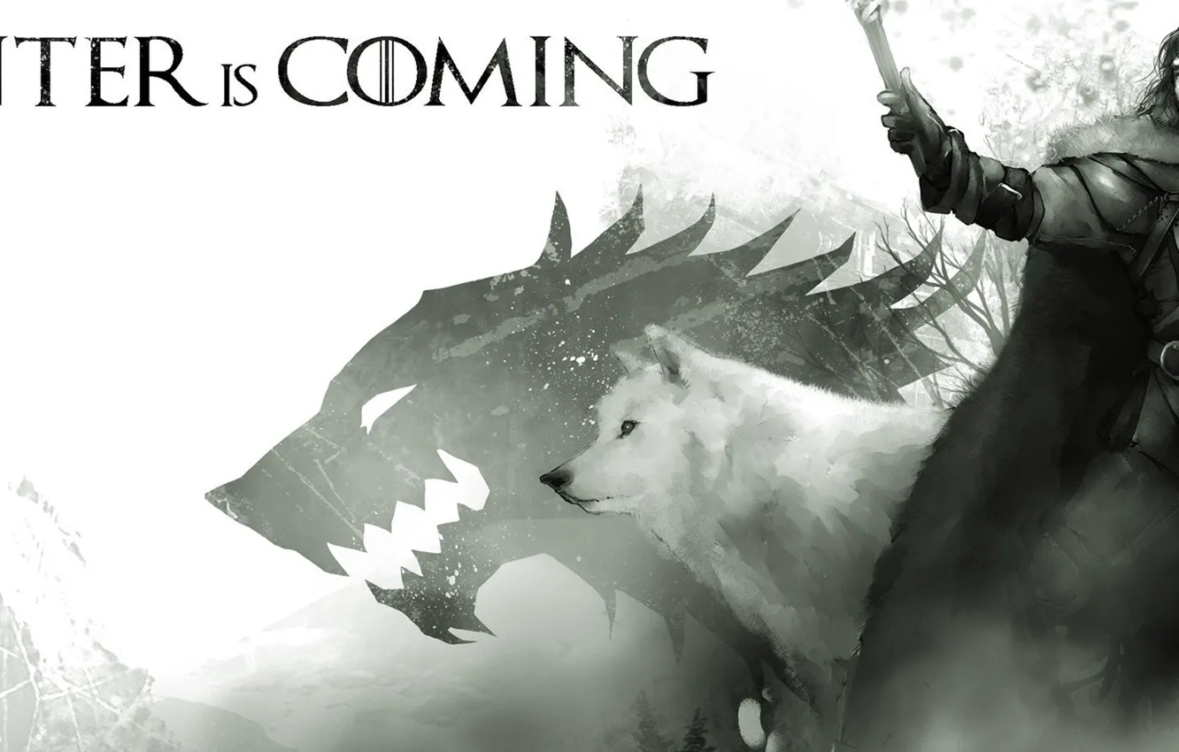 Photo wallpaper sword, ghost, ken, north, wolf, A Song of Ice and Fire, Game of Thrones, hero