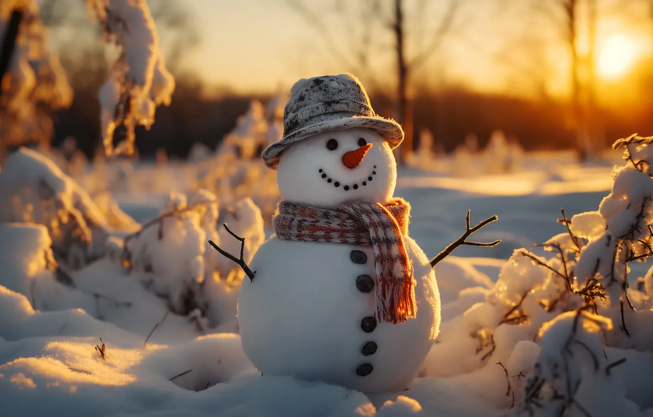 Photo wallpaper winter, snow, new year, Christmas, snowman, Christmas, winter, snow