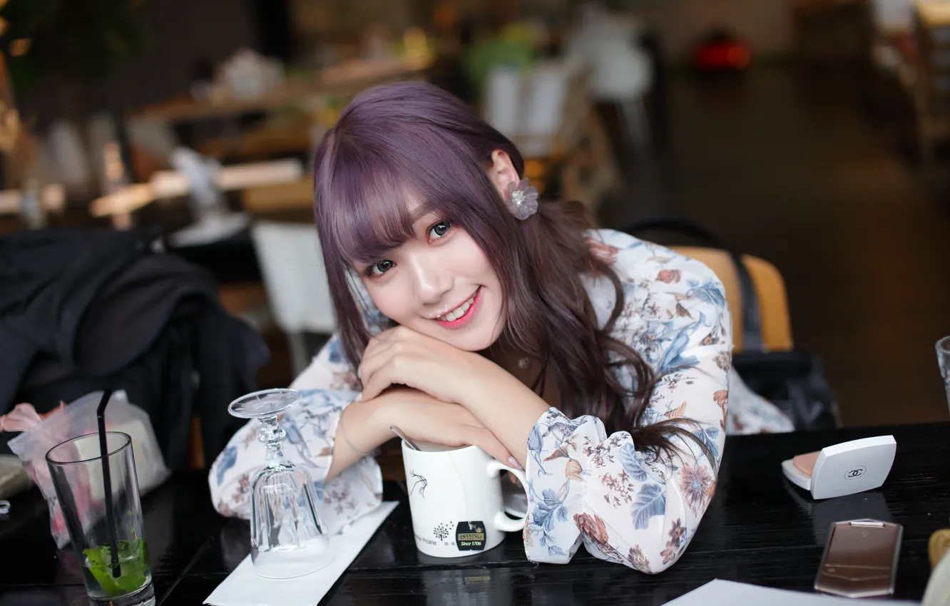 Photo wallpaper look, smile, Asian, I love it