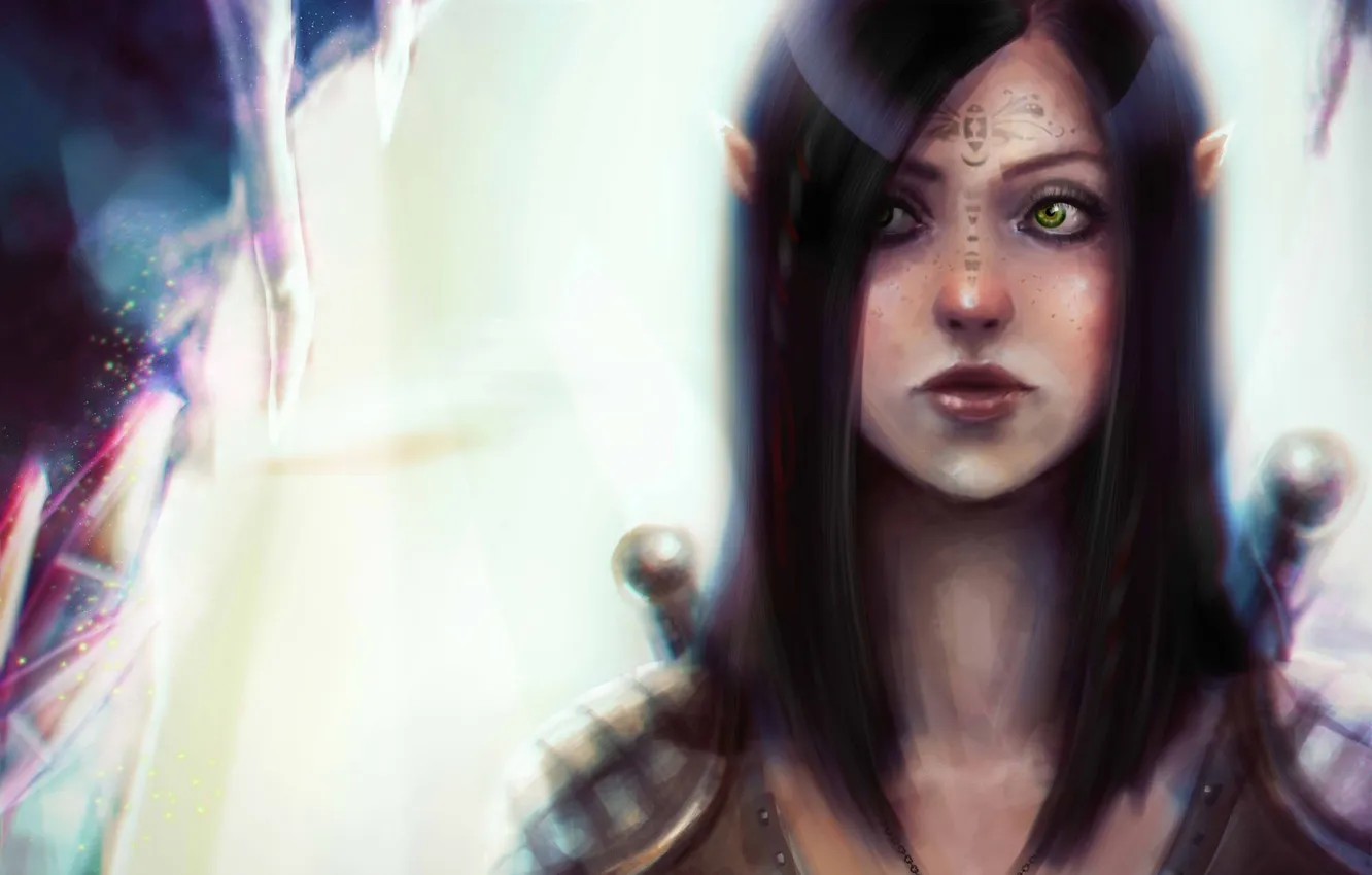 Photo wallpaper girl, art, pendant, tattoo, elf, Dragon Age
