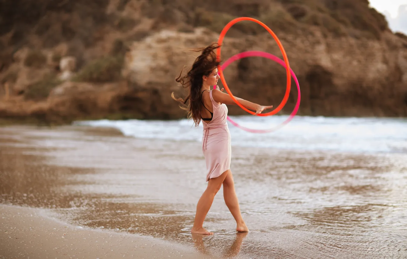 Photo wallpaper beach, girl, dance, tape, dancing