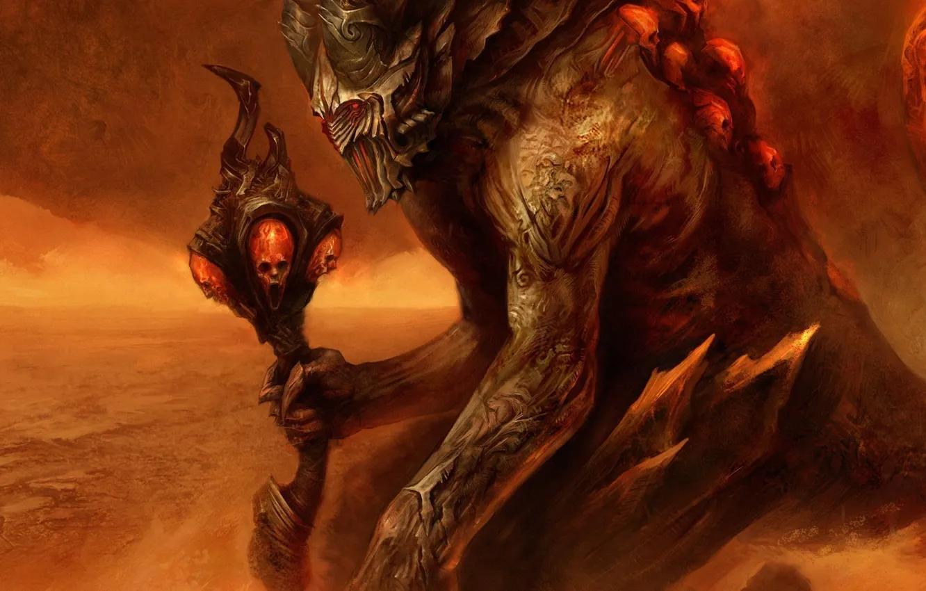 Photo wallpaper skull, monster, the demon, horns, staff, Disciples 3, renaissance