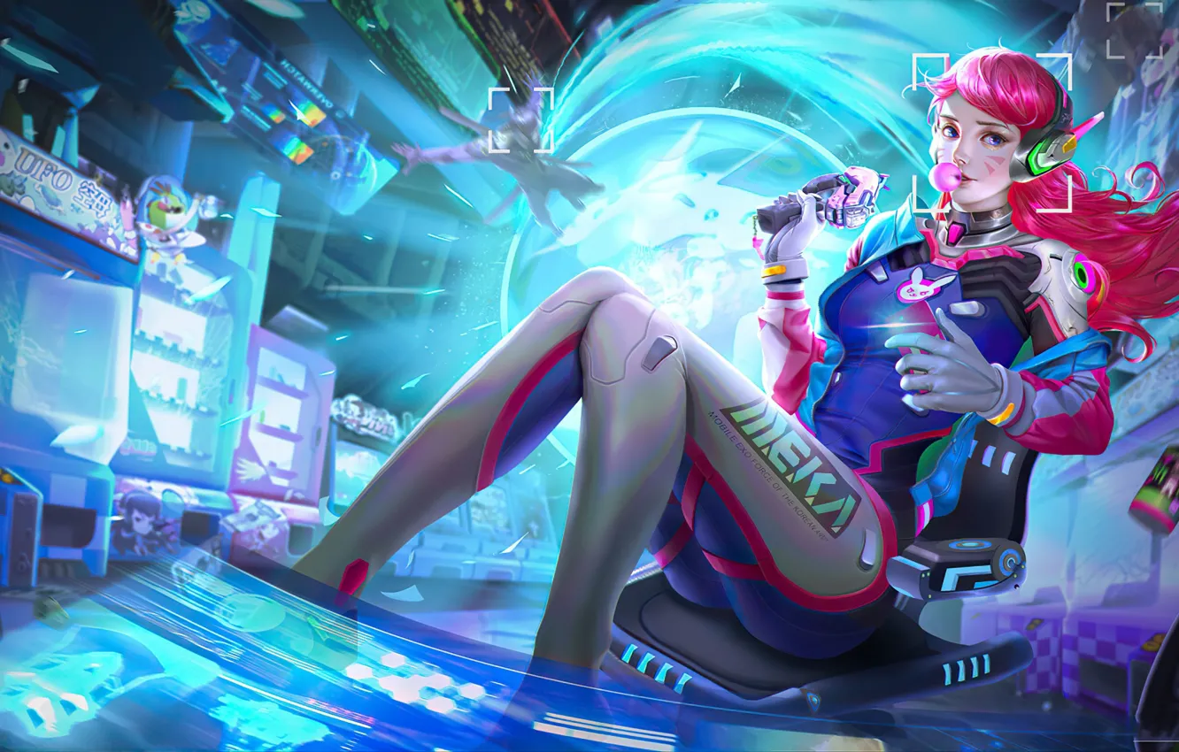 Photo wallpaper girl, gun, Overwatch, D.Va