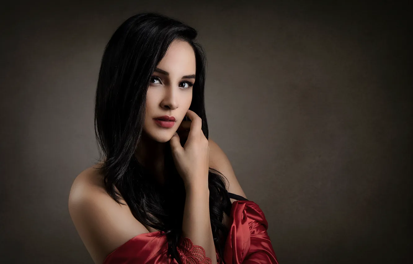 Photo wallpaper girl, face, hair, brunette, beauty
