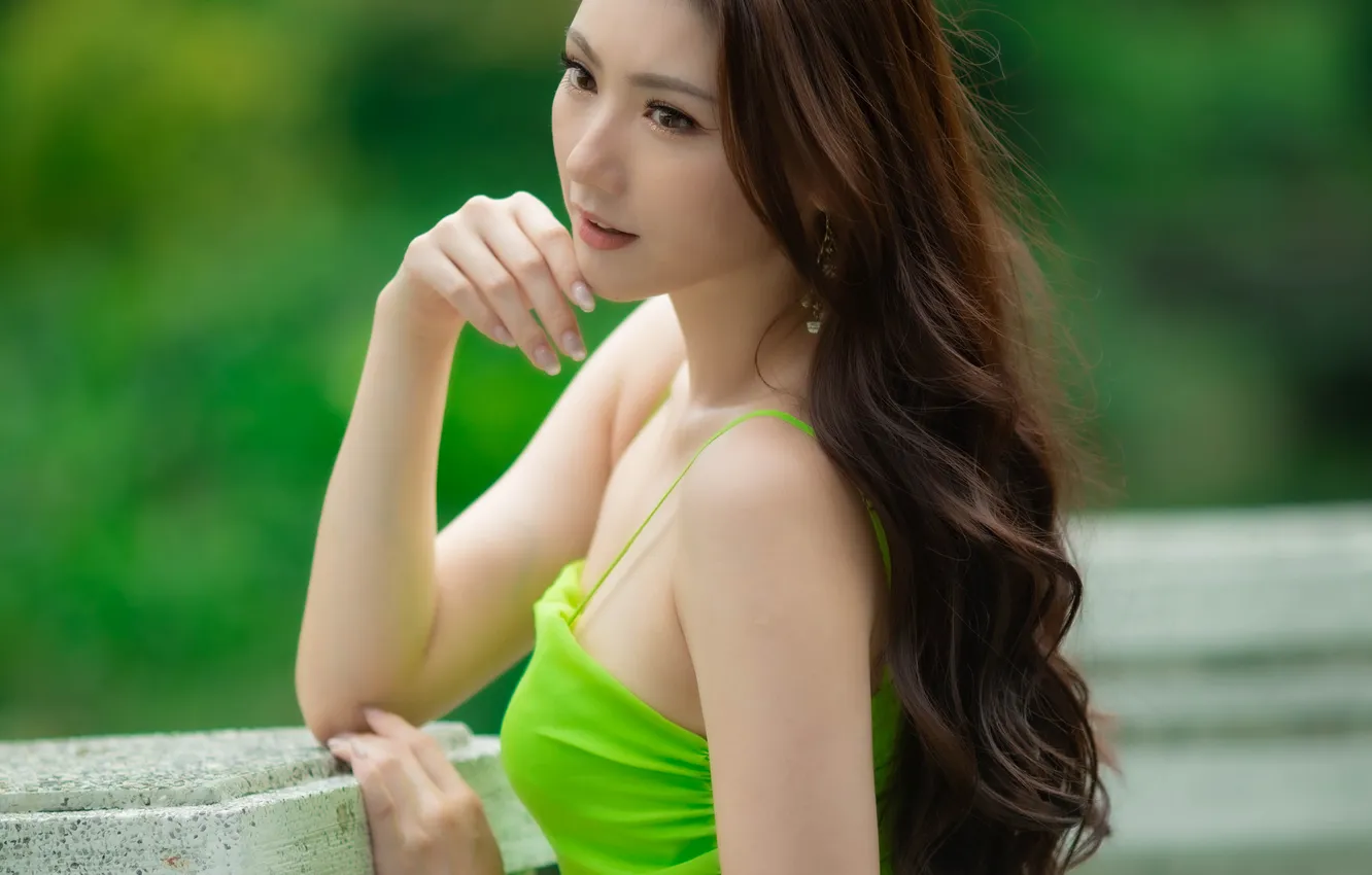 Photo wallpaper pose, model, portrait, hands, makeup, dress, hairstyle, brown hair