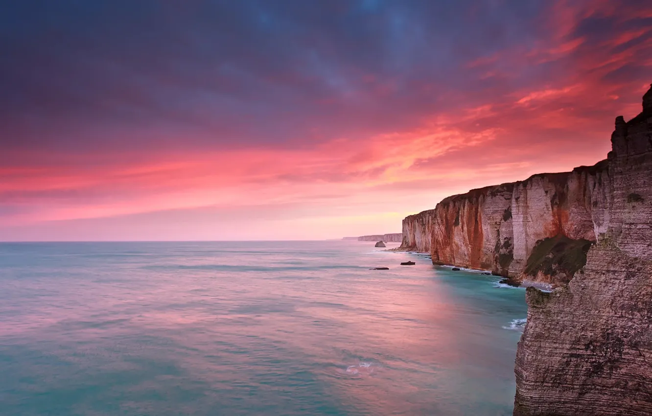 Photo wallpaper sky, sea, landscape, nature, France, clouds, sunrise, horizon
