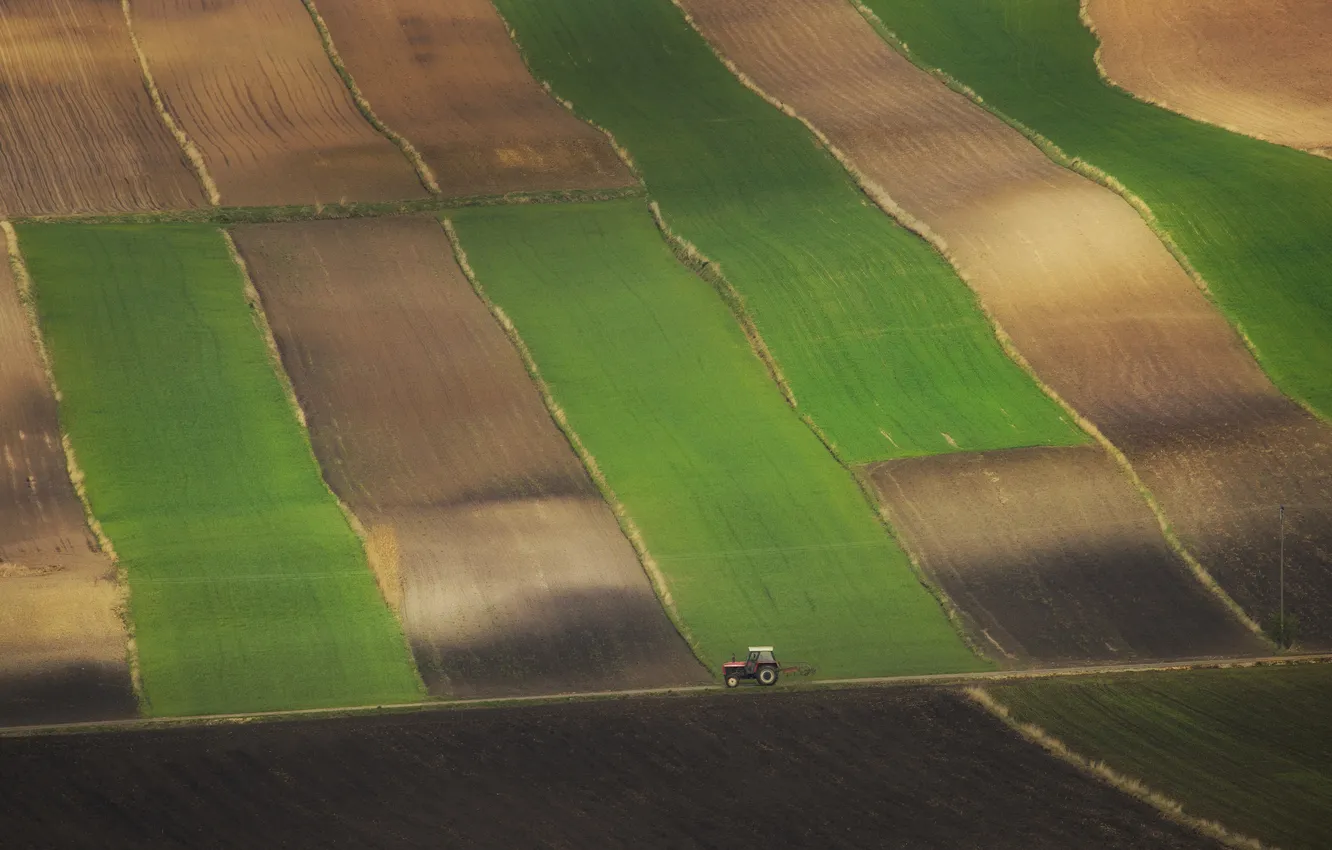 Photo wallpaper field, Land, tractor