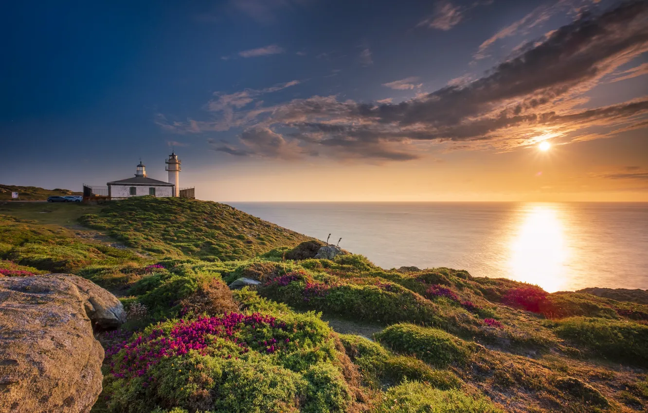 Photo wallpaper coast, lighthouse, Spain, Galicia, La Coruna, Costa da morte