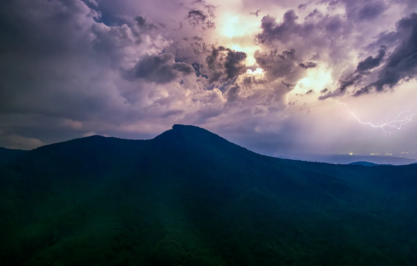 Photo wallpaper the storm, the sky, clouds, mountains, lightning