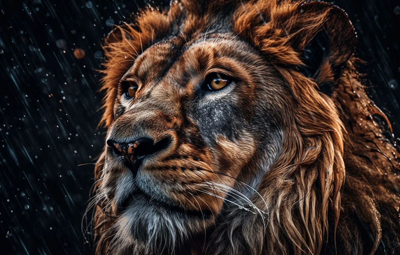 Photo wallpaper look, face, drops, the dark background, rain, graphics, portrait, Leo