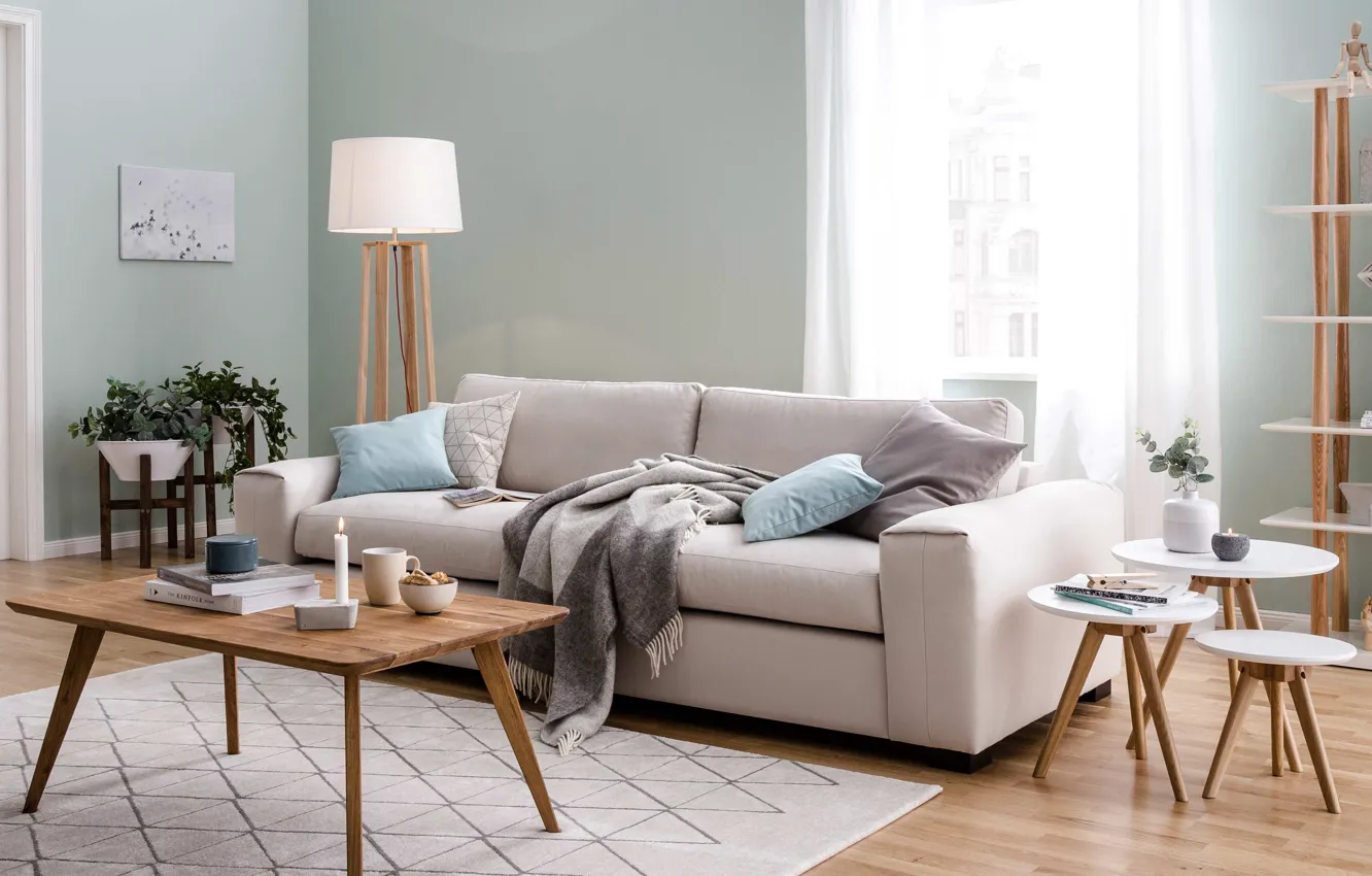 Photo wallpaper interior, sofa, living room, Scandinavian style, Remarkable living room, by Homemi designs