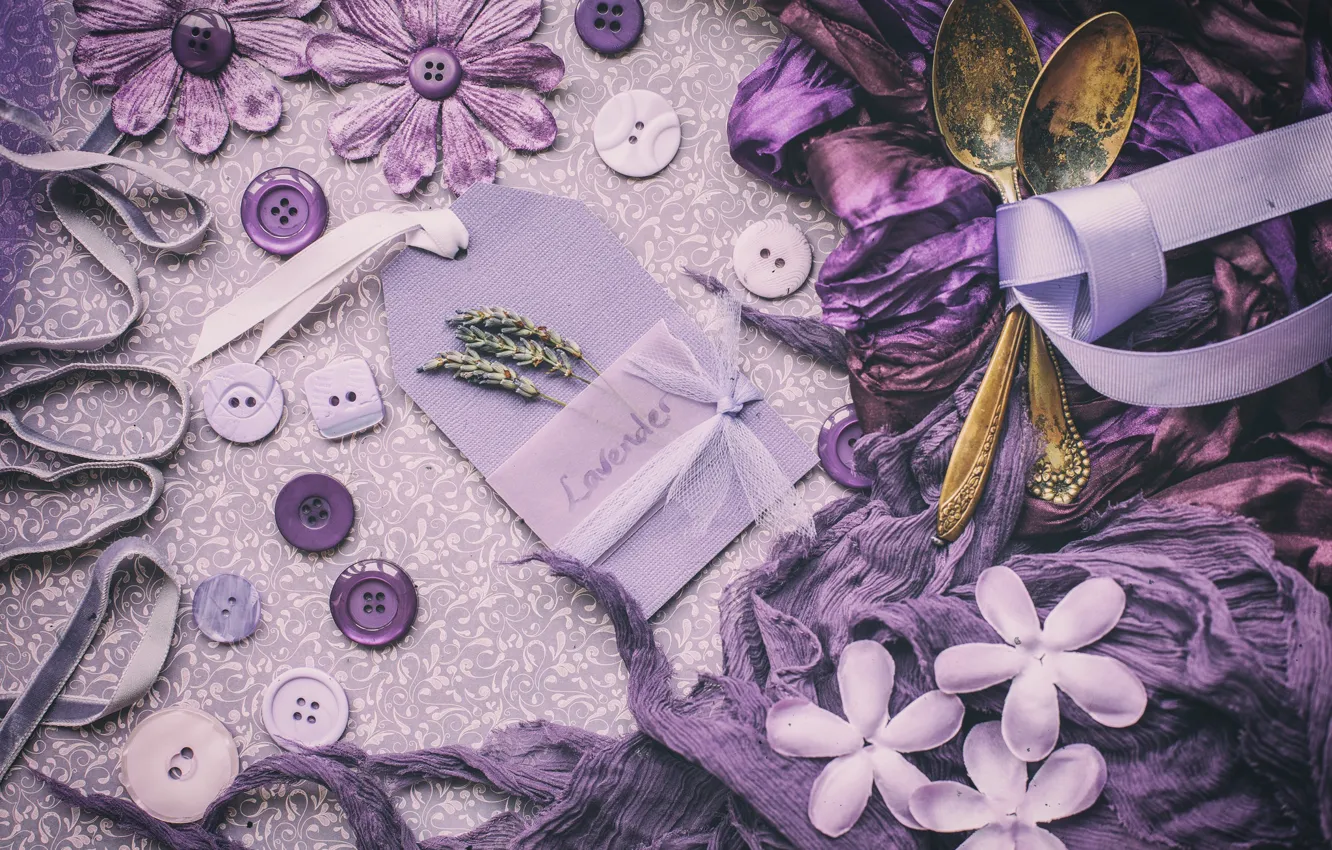 Photo wallpaper purple, buttons, lavender, spoon