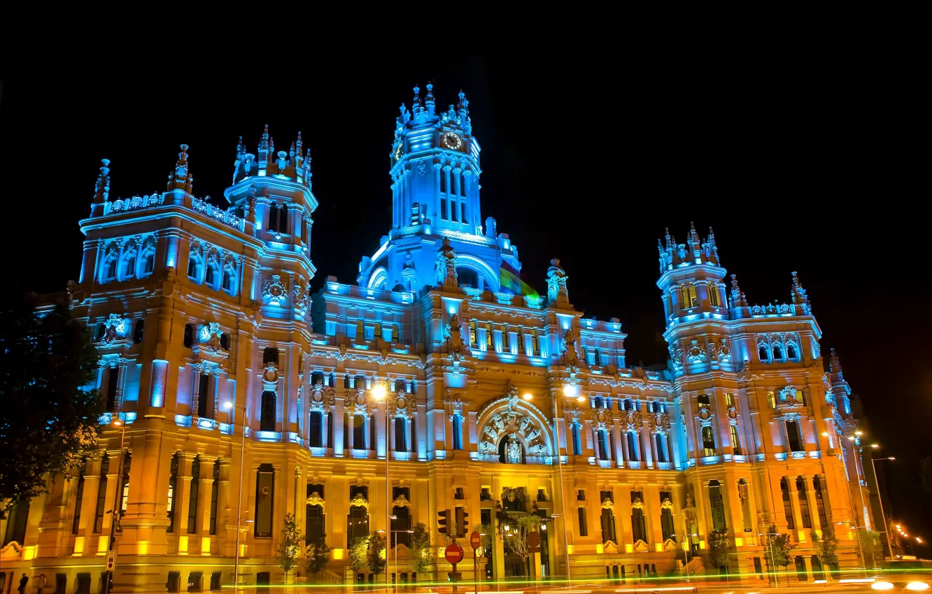 Photo wallpaper night, Spain, night, Spain, Madrid, Madrid, Plaza de Cibeles