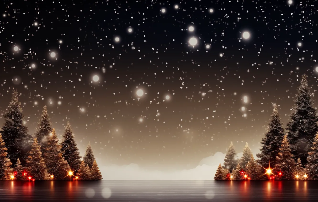 Photo wallpaper tree, new year, Christmas, herringbone, Christmas decorations, AI art, neural network