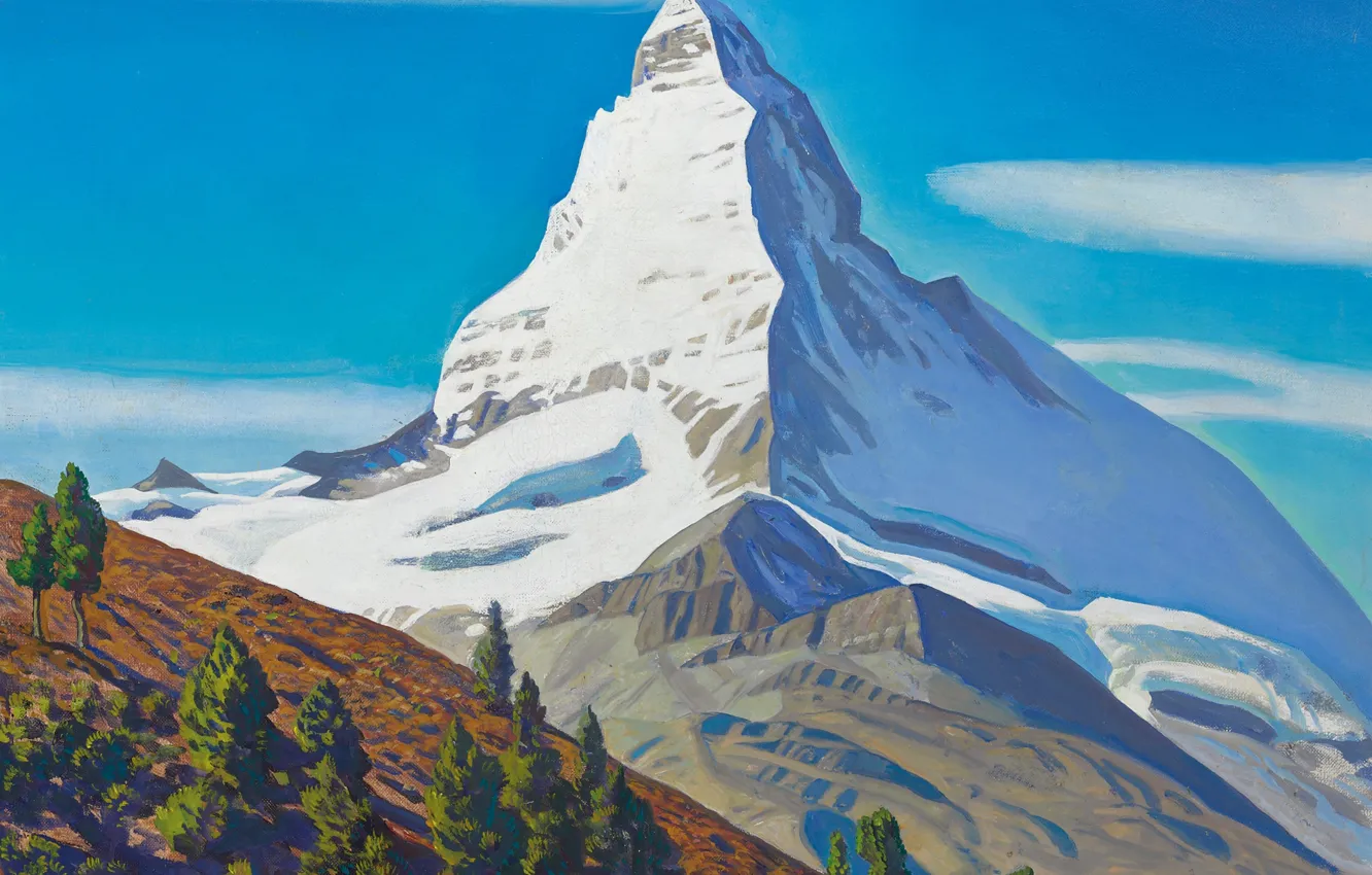 Photo wallpaper snow, trees, landscape, nature, mountain, picture, slope, Matterhorn