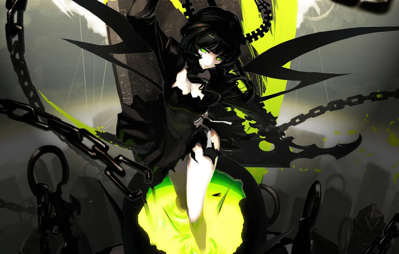 Photo wallpaper girl, posts, chain, braid, black rock shooter, takanashi yomi