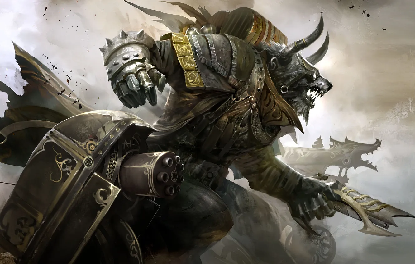 Photo wallpaper weapons, monster, horns, Concept Art, Guild Wars, Engineer
