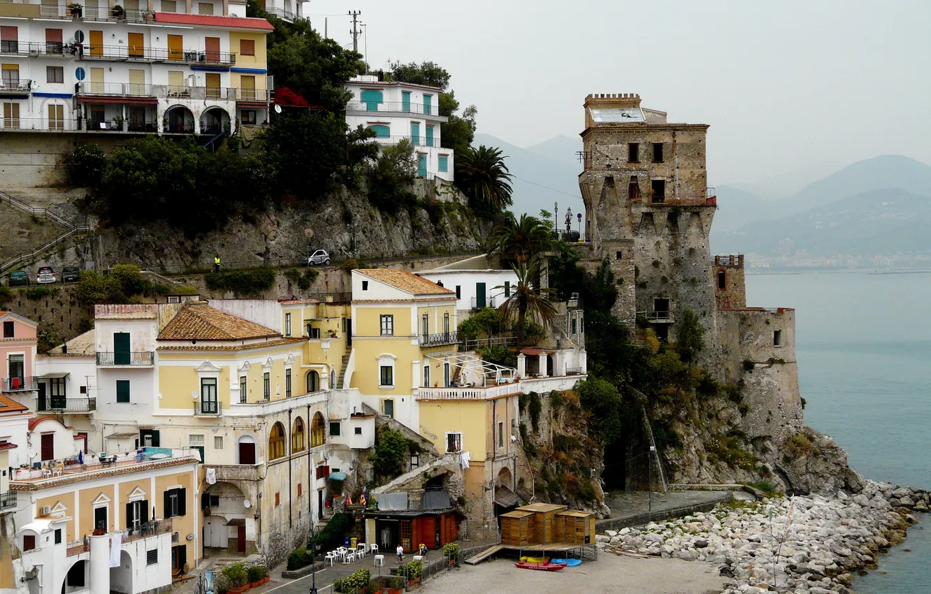 Photo wallpaper sea, mountains, the city, photo, rocks, home, Italy, Amalfi