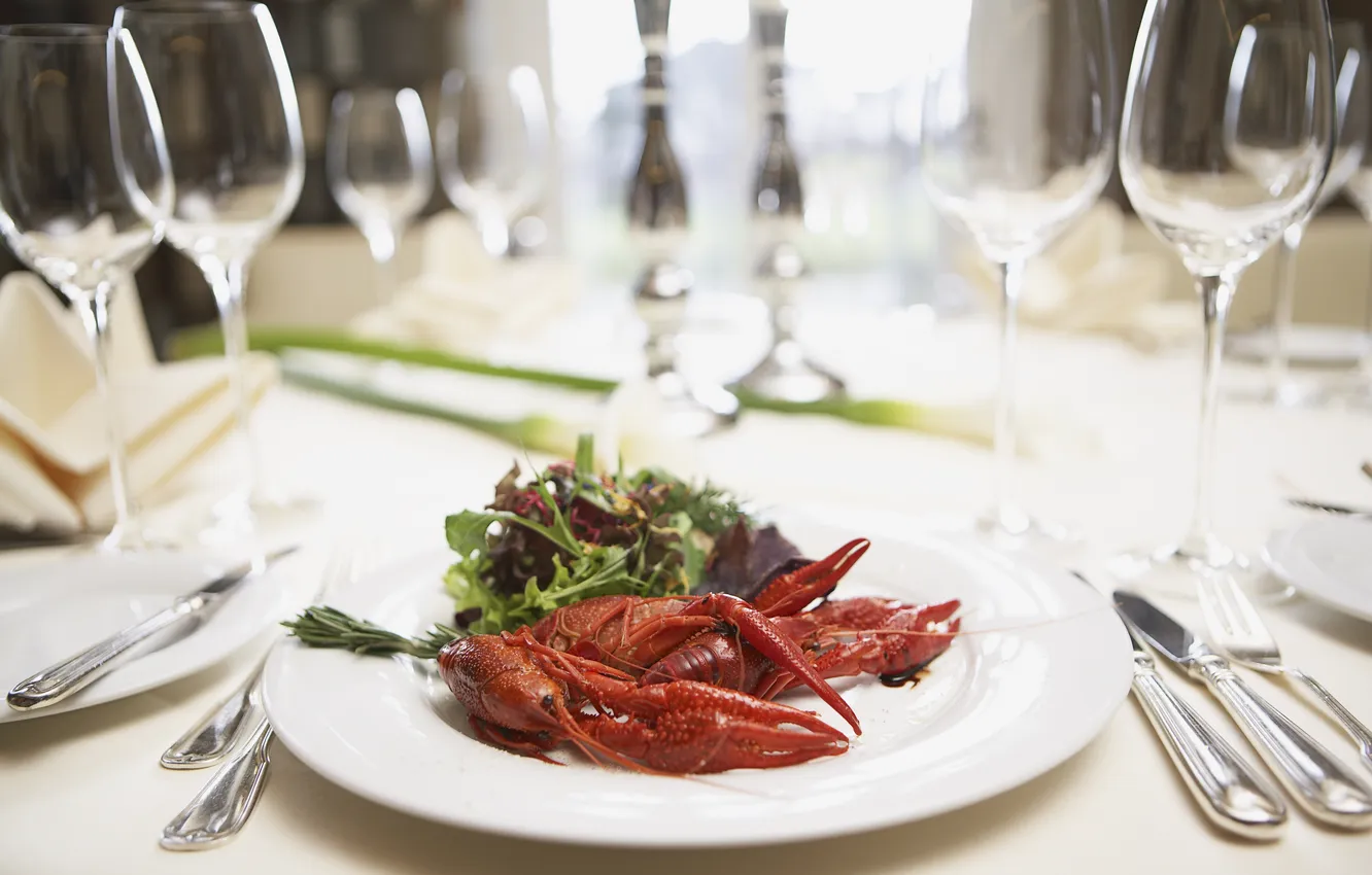 Photo wallpaper greens, table, glass, Omar, Cutlery, plate. serving