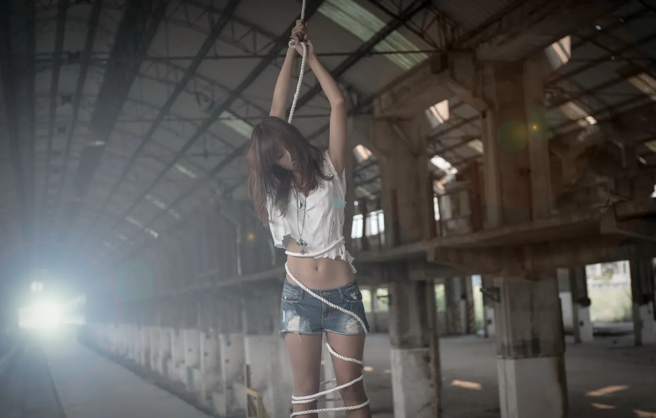 Photo wallpaper girl, Asian, rope
