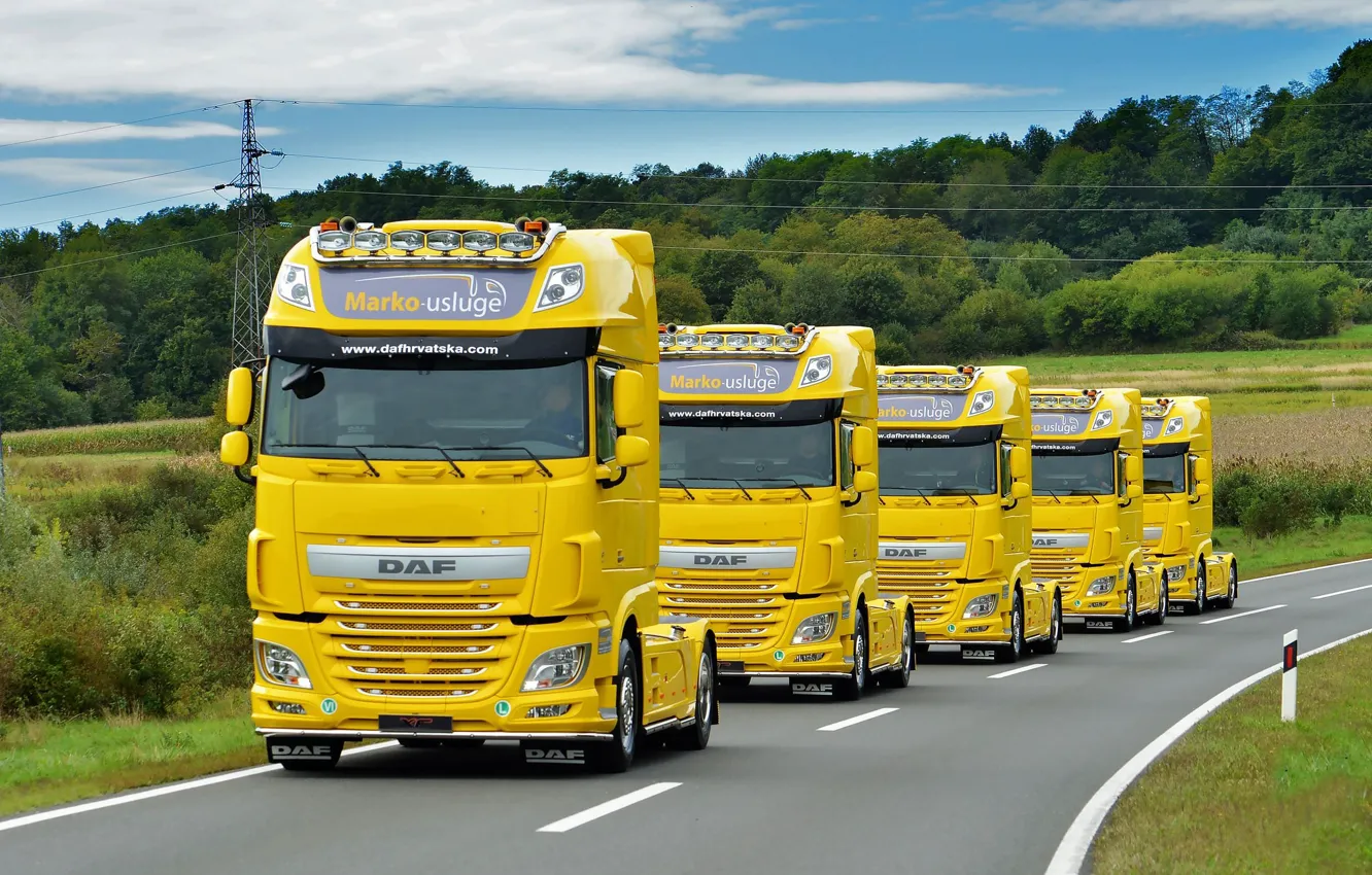 Photo wallpaper road, yellow, lorries