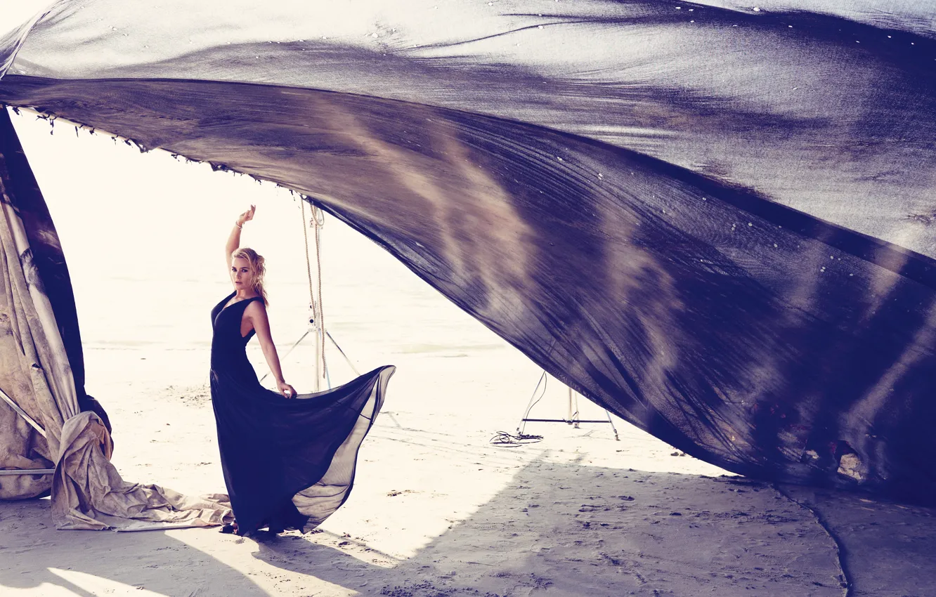 Photo wallpaper sand, beach, the sun, makeup, figure, dress, actress, hairstyle