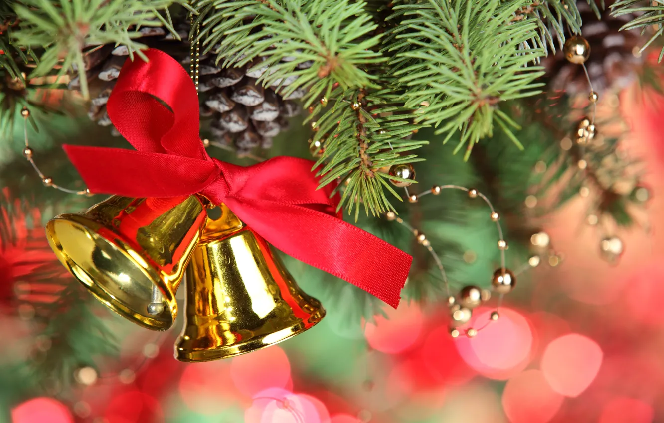 Photo wallpaper decoration, tree, bow, bells
