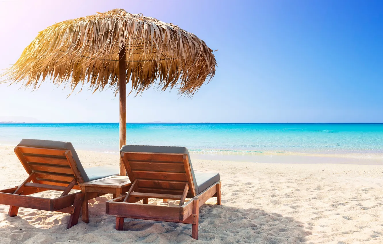 Photo wallpaper sand, sea, beach, summer, the sky, palm trees, summer, beach