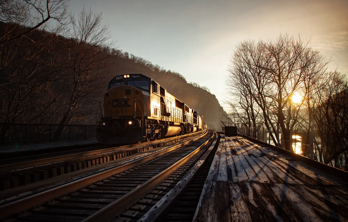 Photo wallpaper night, train, railroad