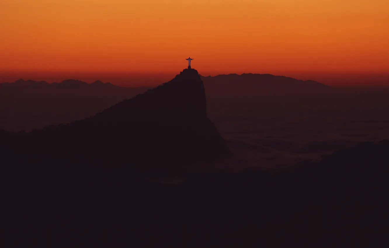 Photo wallpaper fog, sunrise, Brasil, Rio de Janeiro, Corcovado