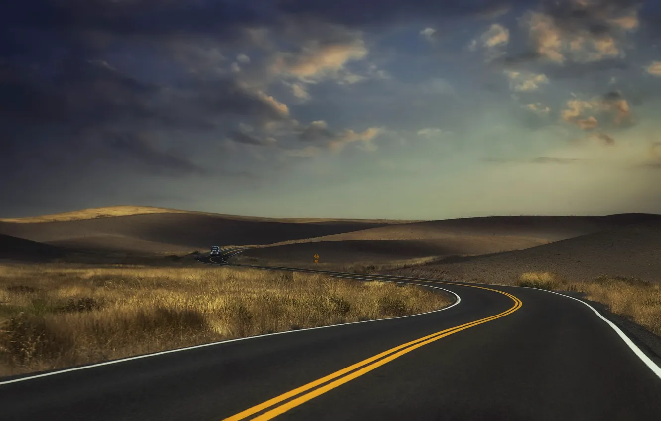 Photo wallpaper road, the sky, rovnina