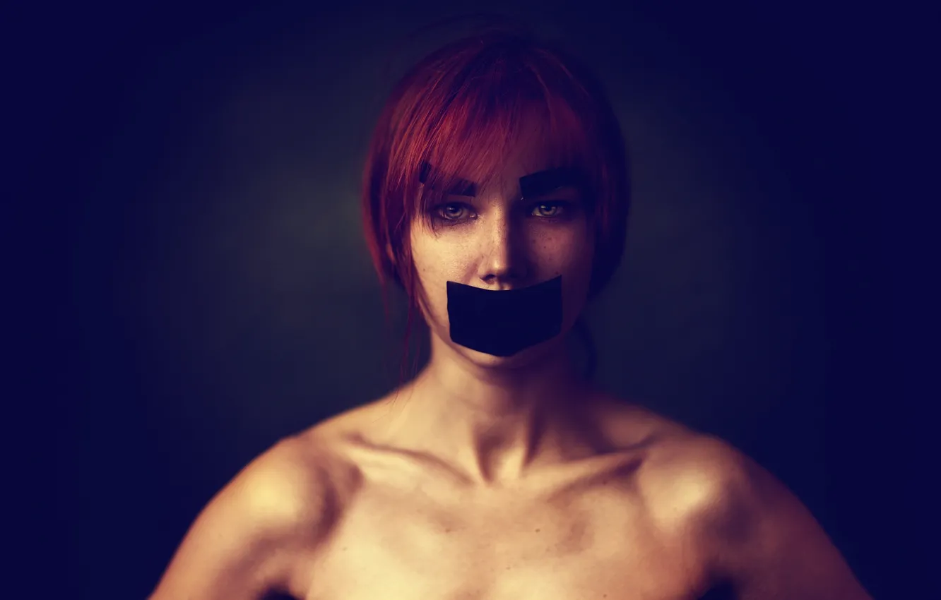 Photo wallpaper the situation, freckles, redhead, sticky tape