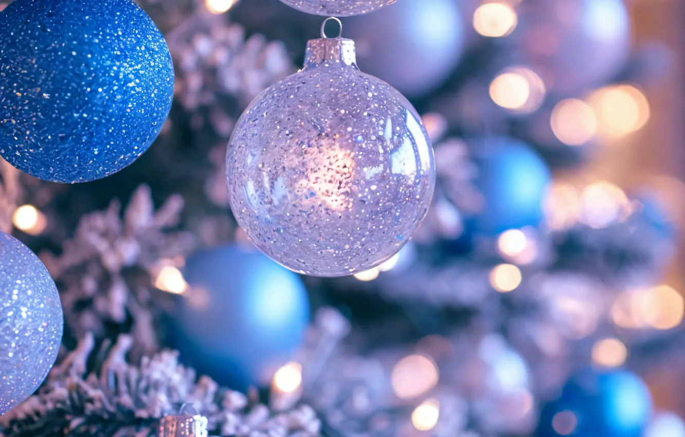 Photo wallpaper balls, blue, new year, Christmas decorations
