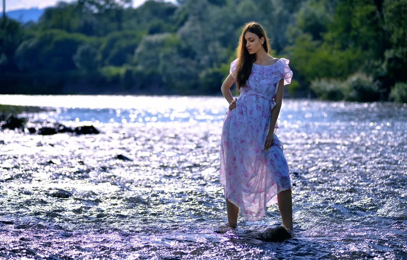 Photo wallpaper girl, river, for, Solya