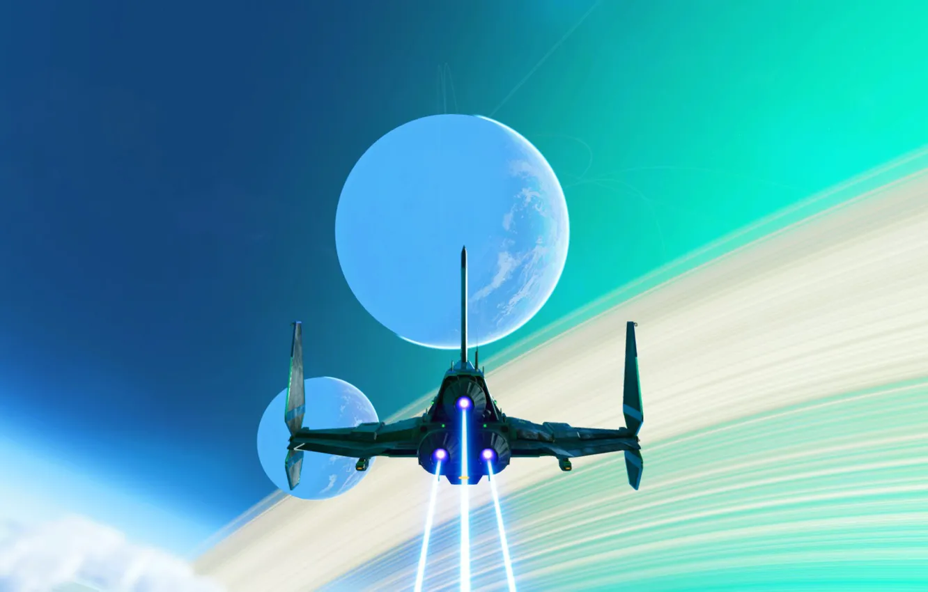 Photo wallpaper fantasy, science fiction, spaceship, sci-fi, planet, trail, digital art, artwork