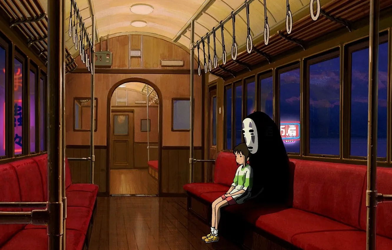Photo wallpaper anime, cartoon, movie, train, interior, Hayao Miyazaki, film, Spirited Away