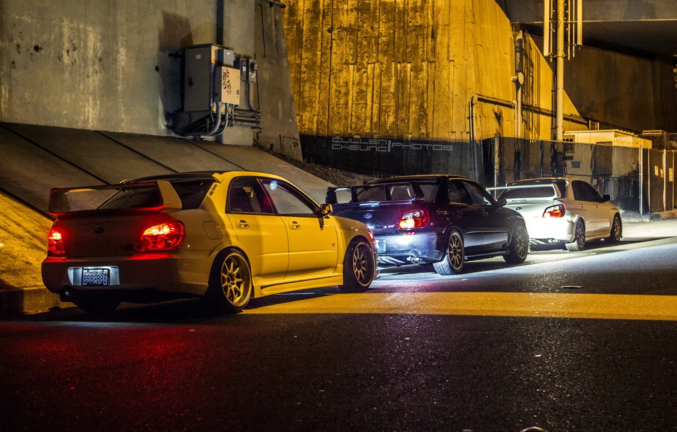 Photo wallpaper light, city, lights, Subaru, WRX, light, red, STI