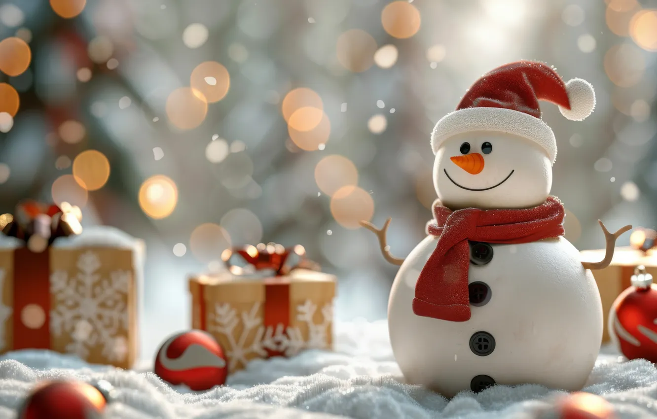 Photo wallpaper winter, frost, forest, balls, light, snow, snowflakes, nature