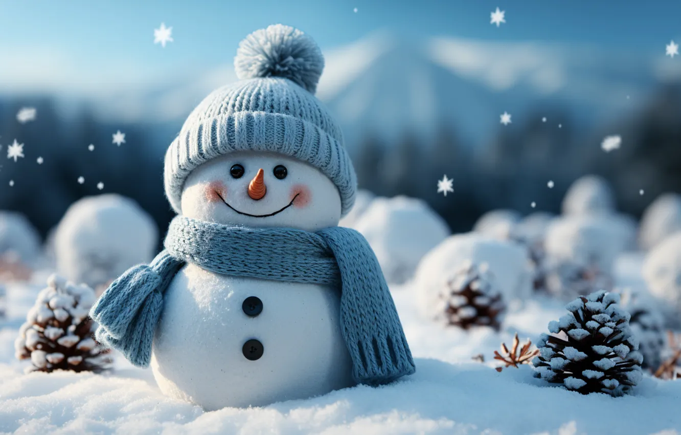 Photo wallpaper winter, snow, decoration, snowflakes, new year, Christmas, snowman, Christmas