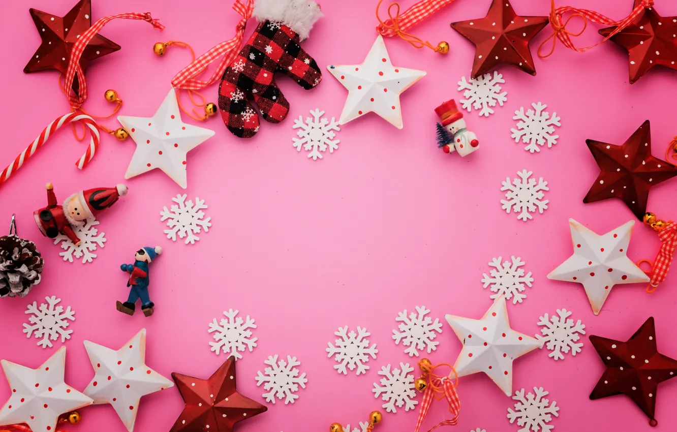 Photo wallpaper winter, decoration, snowflakes, background, pink, New Year, Christmas, Christmas