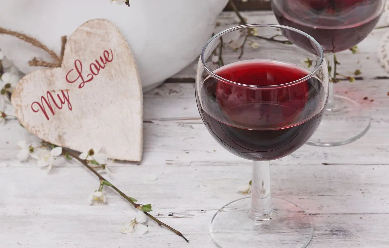 Photo wallpaper table, wine, heart, glass, entry, my love