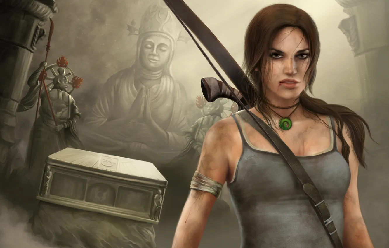 Photo wallpaper bow, temple, Tomb Raider, Lara Croft, Lara Croft