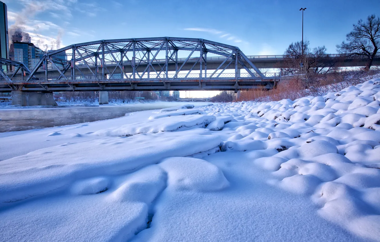 Photo wallpaper winter, bridge, the city, Canada, Calgary, Calgary